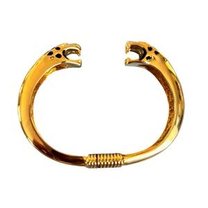 KJL Panther Head Gold Bangle Black Enamel Statement Bracelet Kenneth Jay Lane